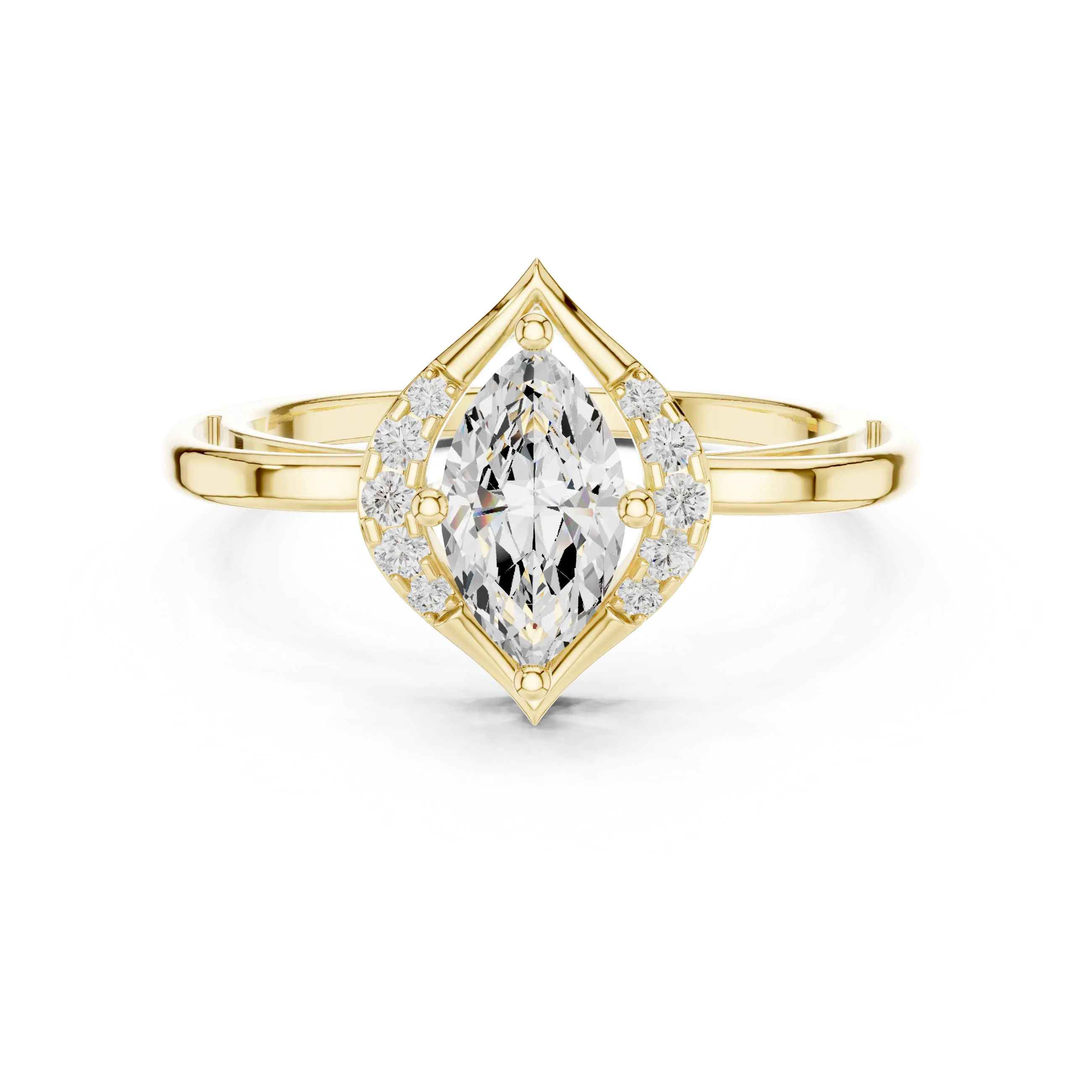 18K Yellow Gold Marquise-Cut Diamond V-Halo Split-Shank Engagement Ring