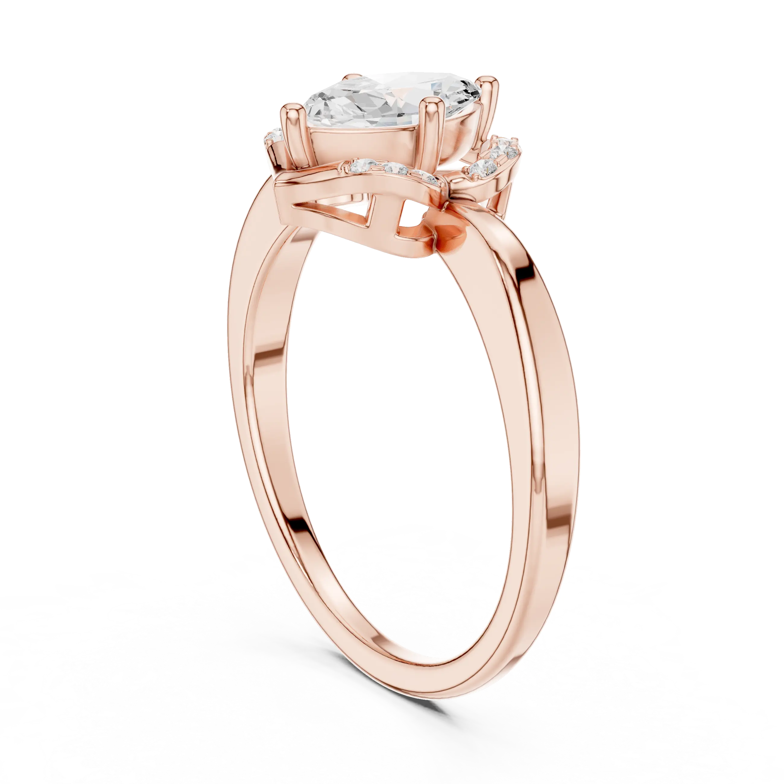 14K Rose Gold Marquise-Cut Diamond Engagement V-Contour Pavé Ring