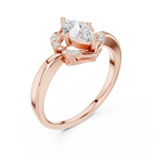 14K Rose Gold Marquise-Cut Diamond Engagement V-Contour Pavé Ring