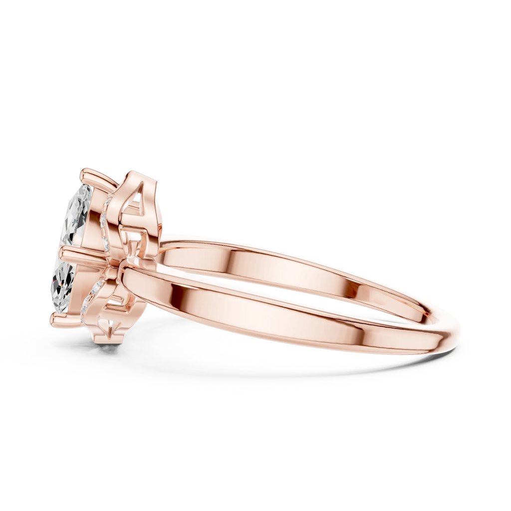 14K Rose Gold Marquise-Cut Diamond Engagement V-Contour Pavé Ring