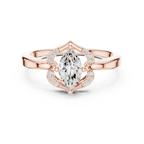 14K Rose Gold Marquise-Cut Diamond Engagement V-Contour Pavé Ring