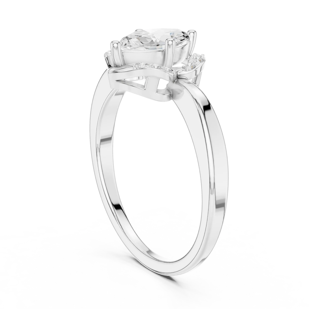 14K Rose Gold Marquise-Cut Diamond Engagement V-Contour Pavé Ring