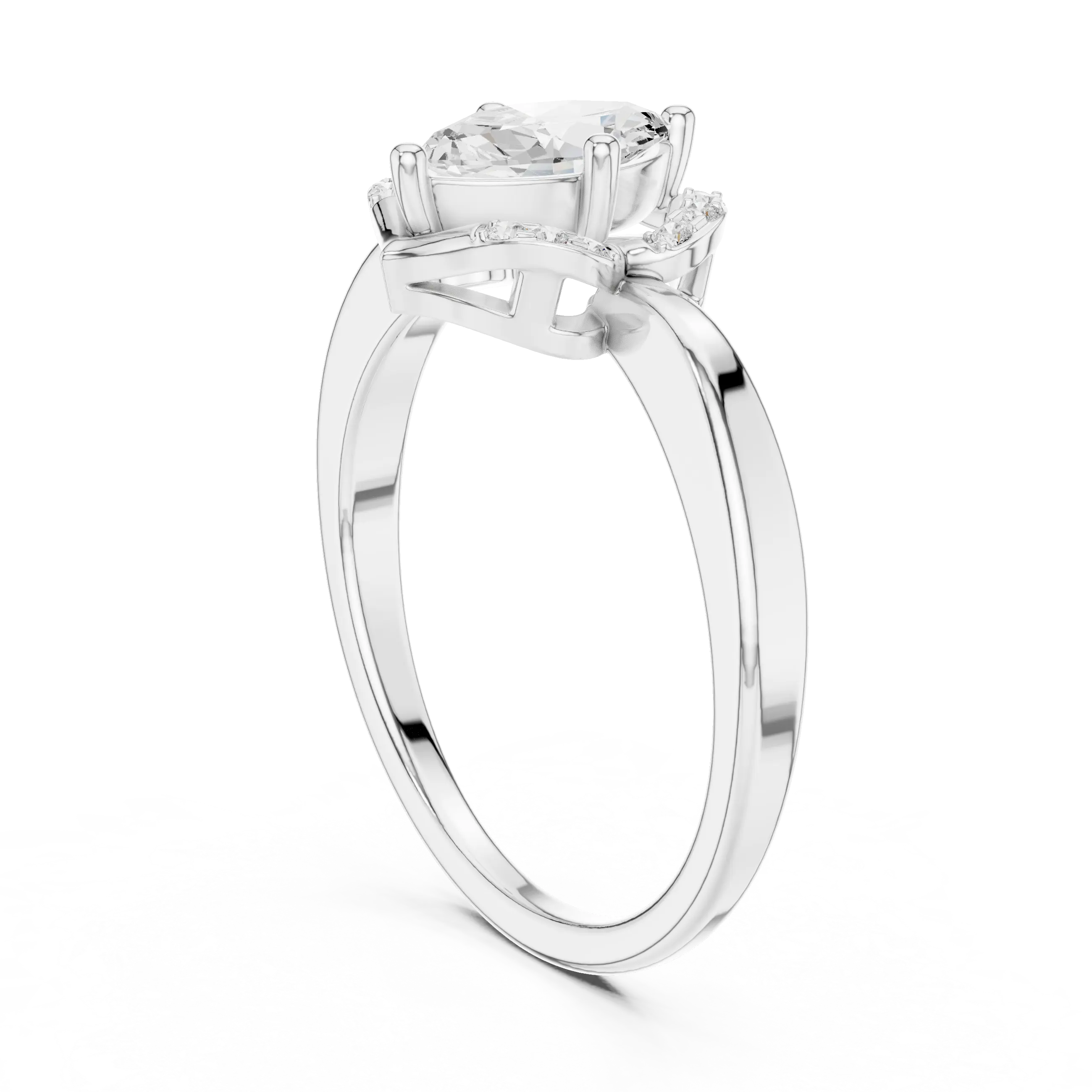 14K Rose Gold Marquise-Cut Diamond Engagement V-Contour Pavé Ring