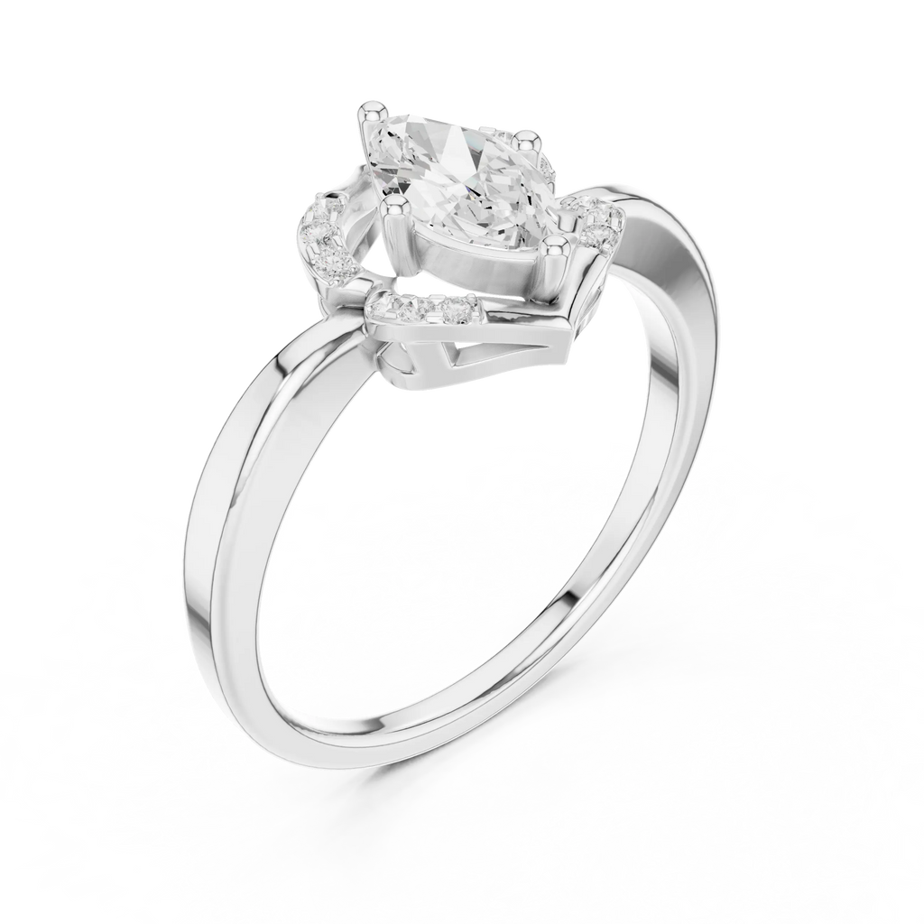 14K Rose Gold Marquise-Cut Diamond Engagement V-Contour Pavé Ring