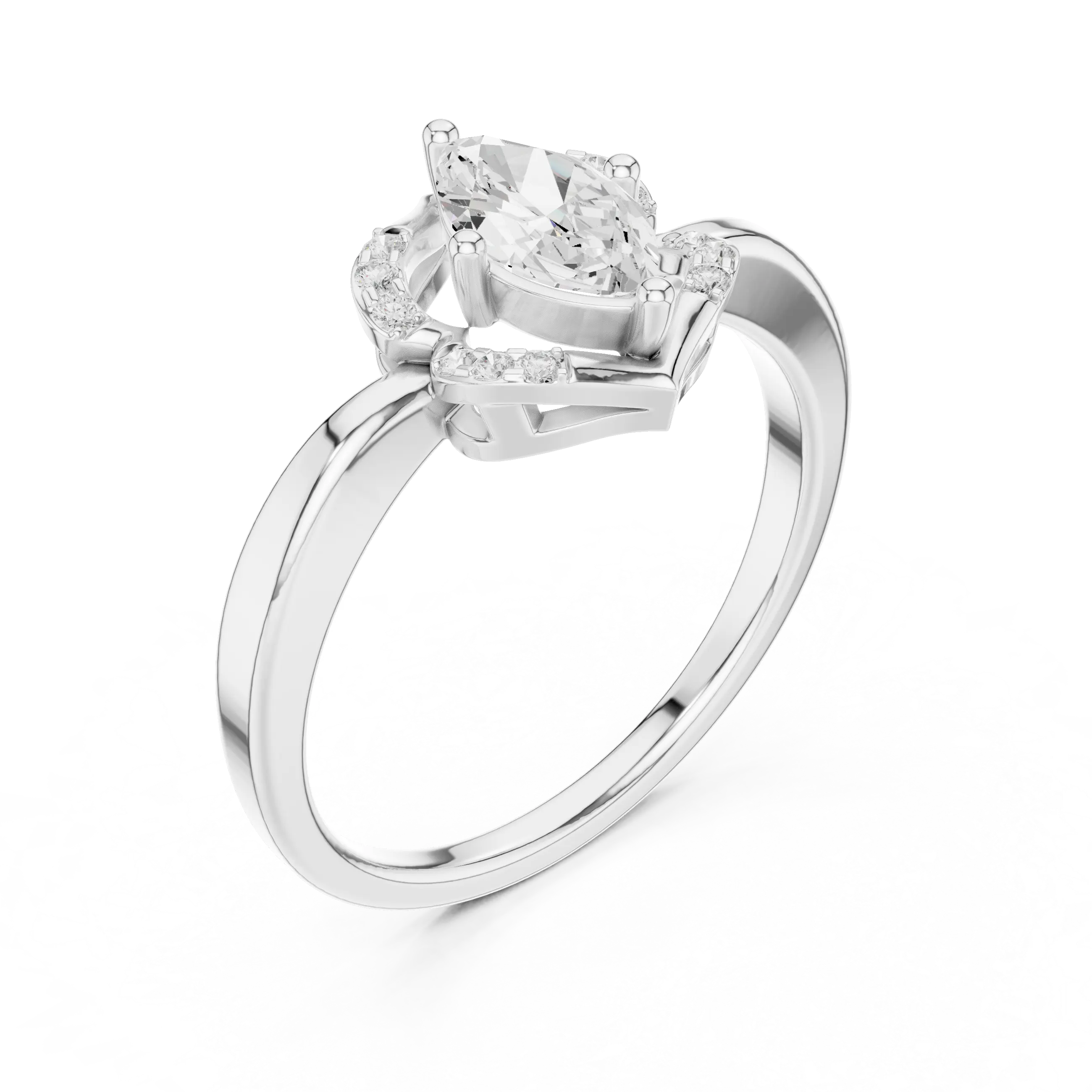 14K Rose Gold Marquise-Cut Diamond Engagement V-Contour Pavé Ring