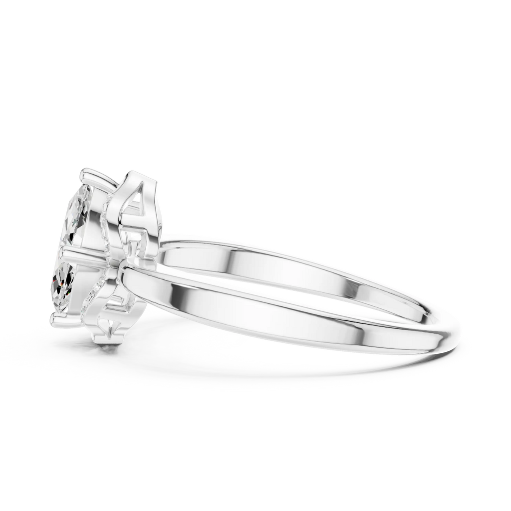 14K Rose Gold Marquise-Cut Diamond Engagement V-Contour Pavé Ring