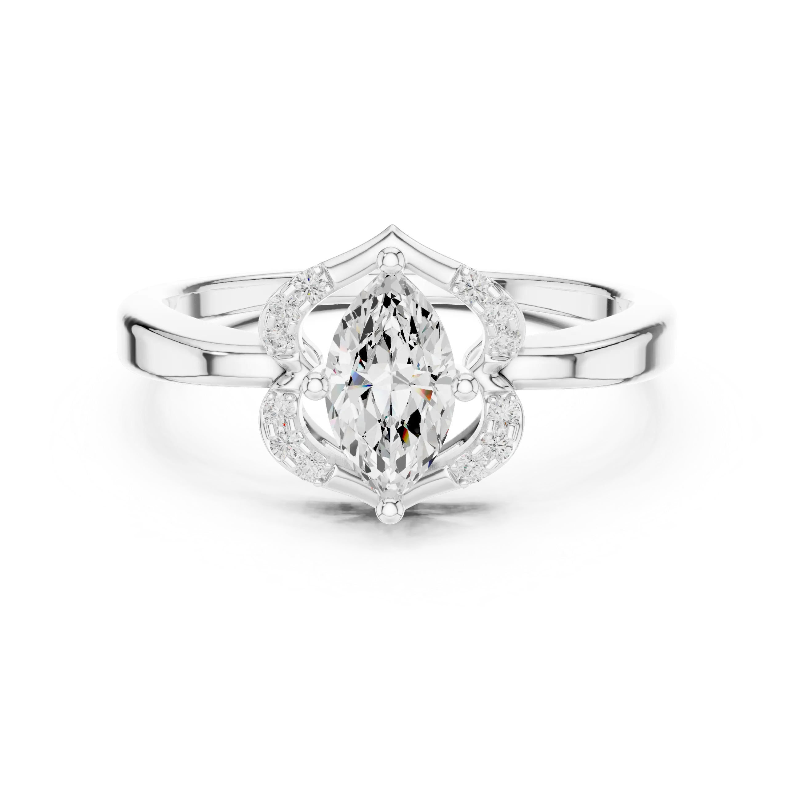 14K Rose Gold Marquise-Cut Diamond Engagement V-Contour Pavé Ring
