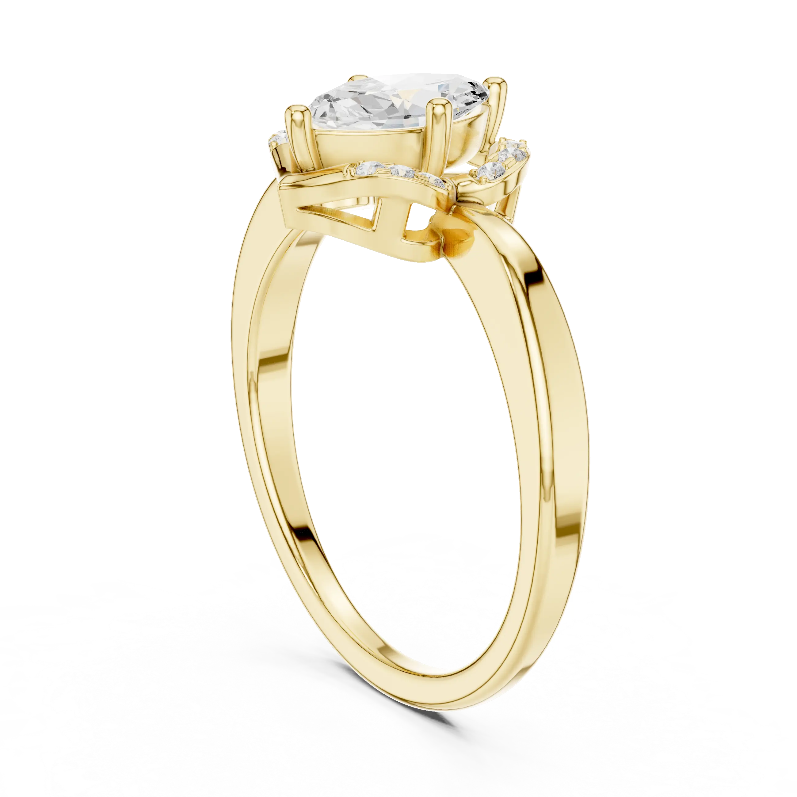 14K Rose Gold Marquise-Cut Diamond Engagement V-Contour Pavé Ring