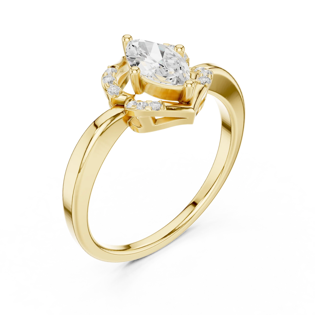 14K Rose Gold Marquise-Cut Diamond Engagement V-Contour Pavé Ring