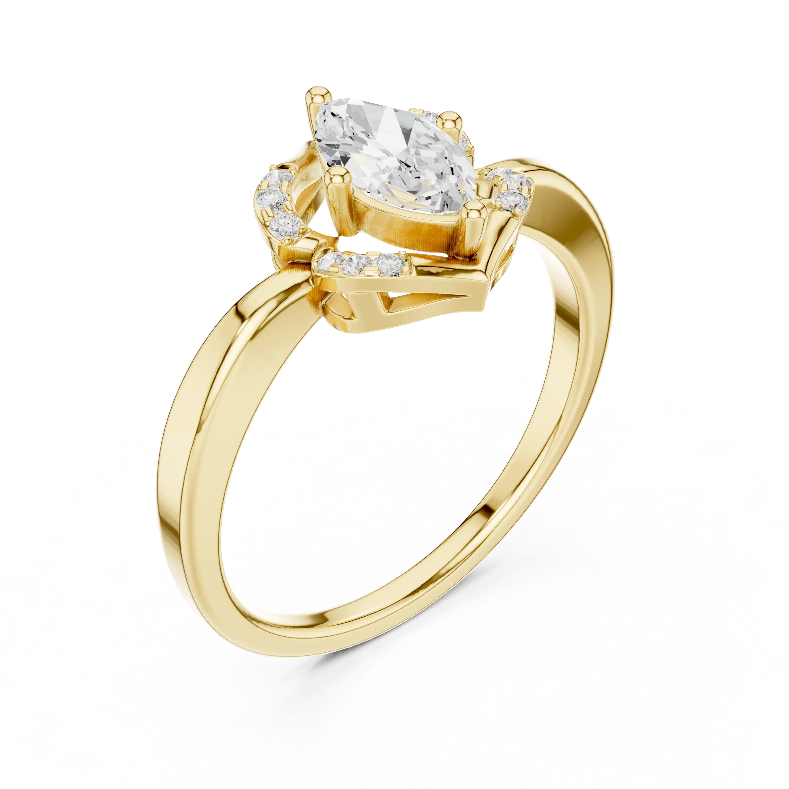 14K Rose Gold Marquise-Cut Diamond Engagement V-Contour Pavé Ring