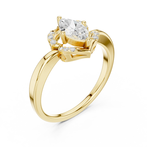 14K Rose Gold Marquise-Cut Diamond Engagement V-Contour Pavé Ring