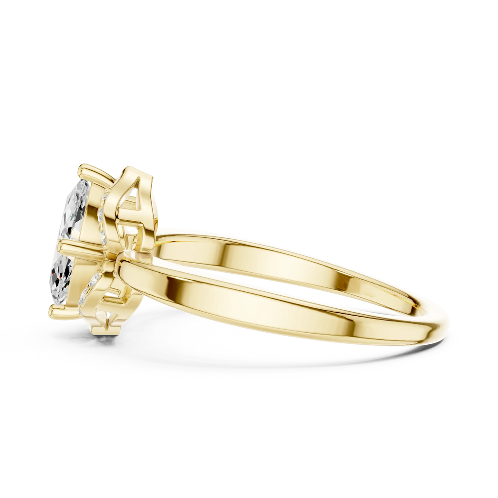 14K Rose Gold Marquise-Cut Diamond Engagement V-Contour Pavé Ring