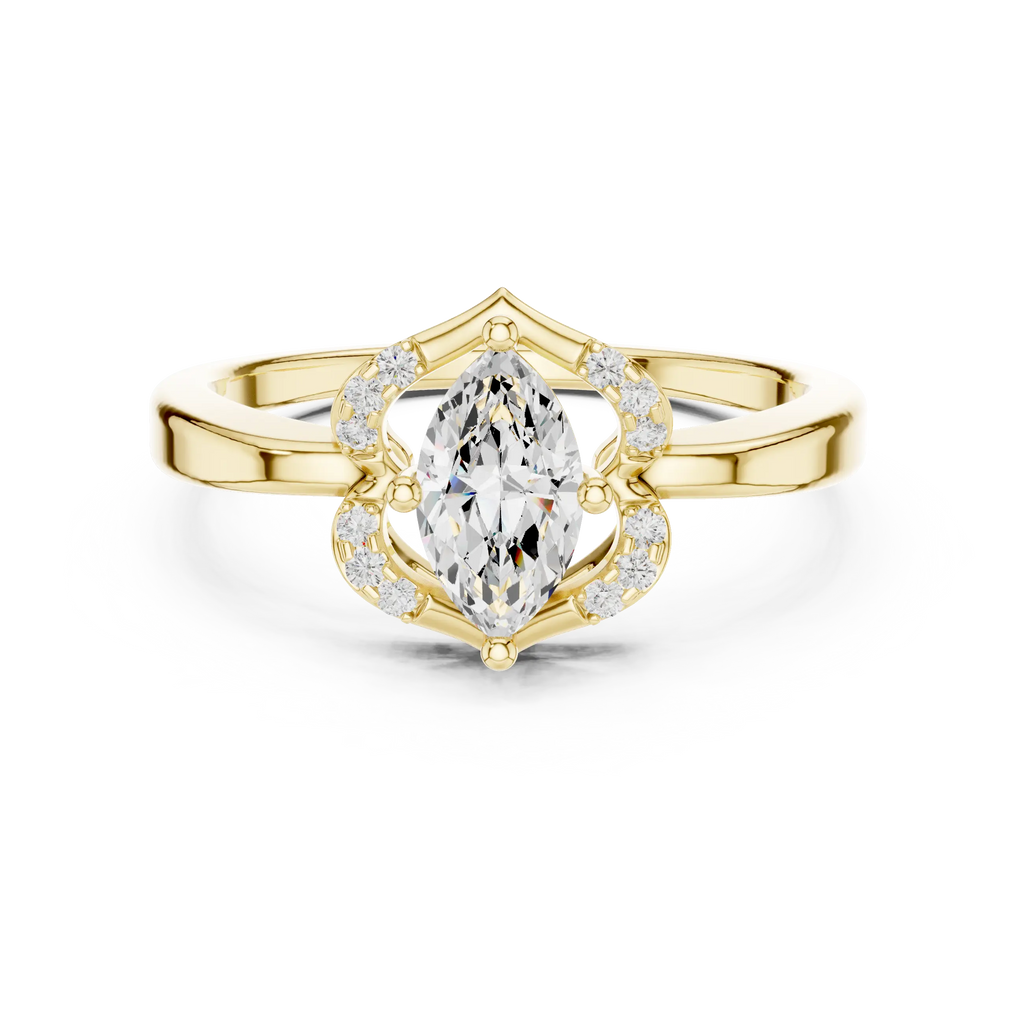 14K Rose Gold Marquise-Cut Diamond Engagement V-Contour Pavé Ring
