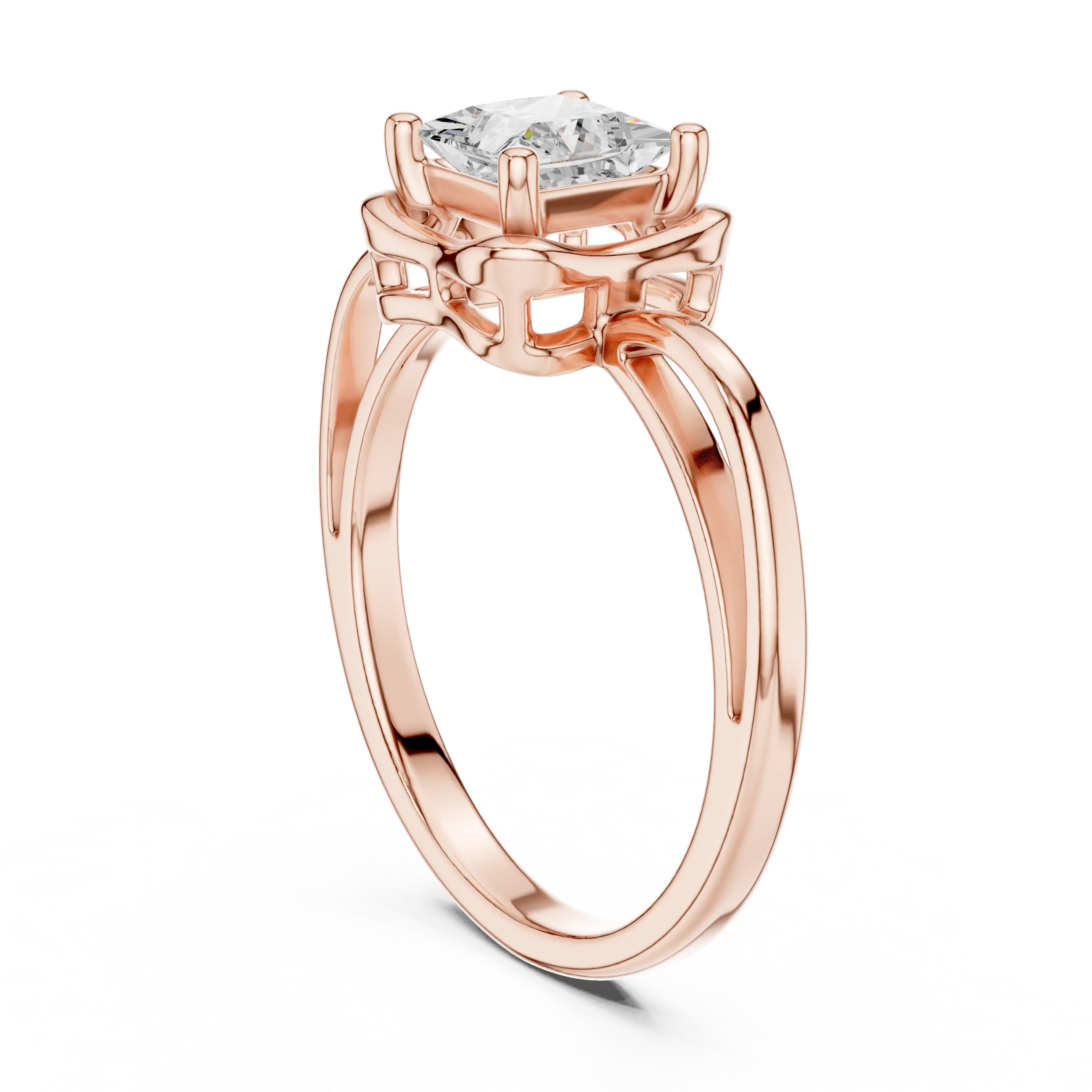 18K White Gold Princess-Cut Diamond Lattice Gallery Engagement Ring