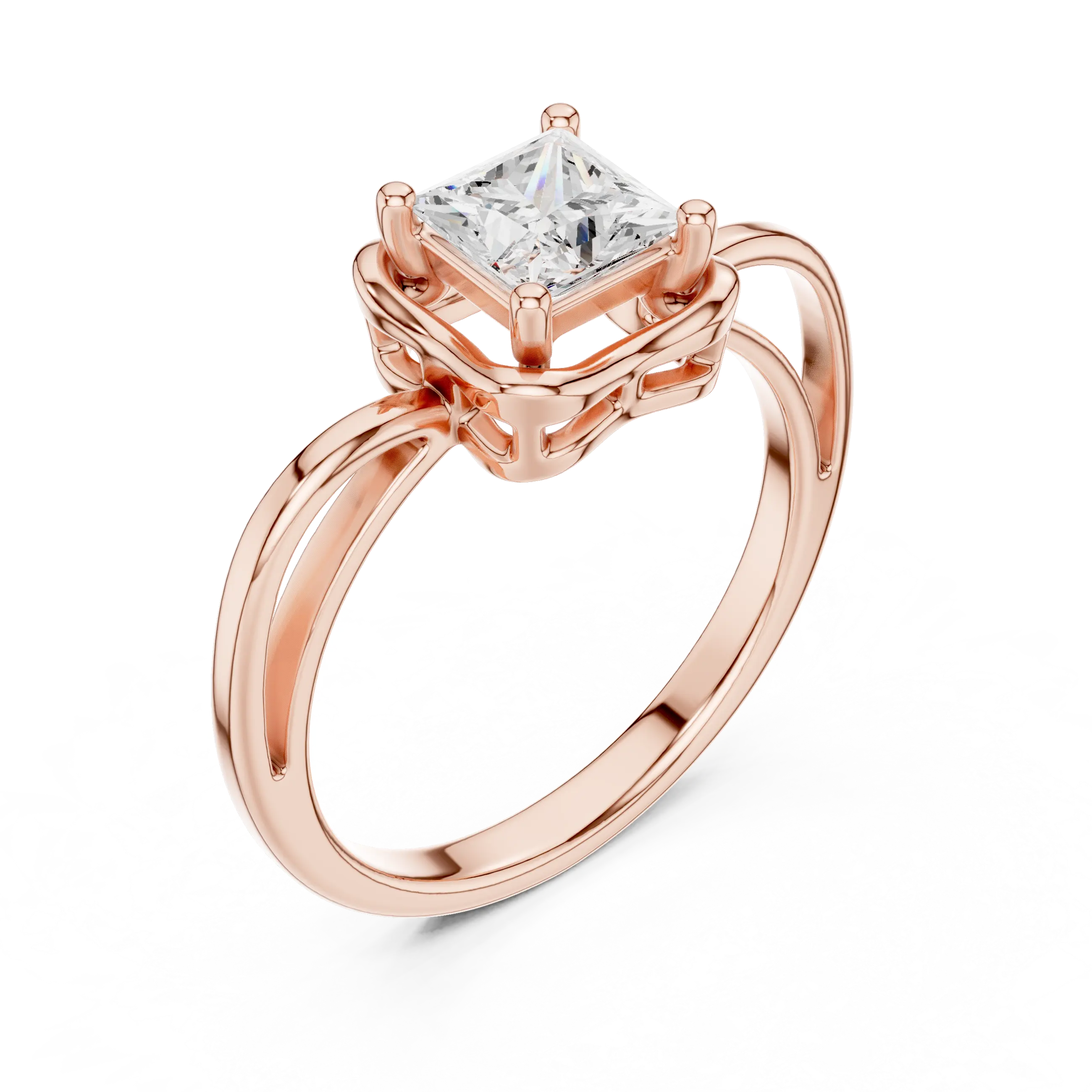 18K White Gold Princess-Cut Diamond Lattice Gallery Engagement Ring