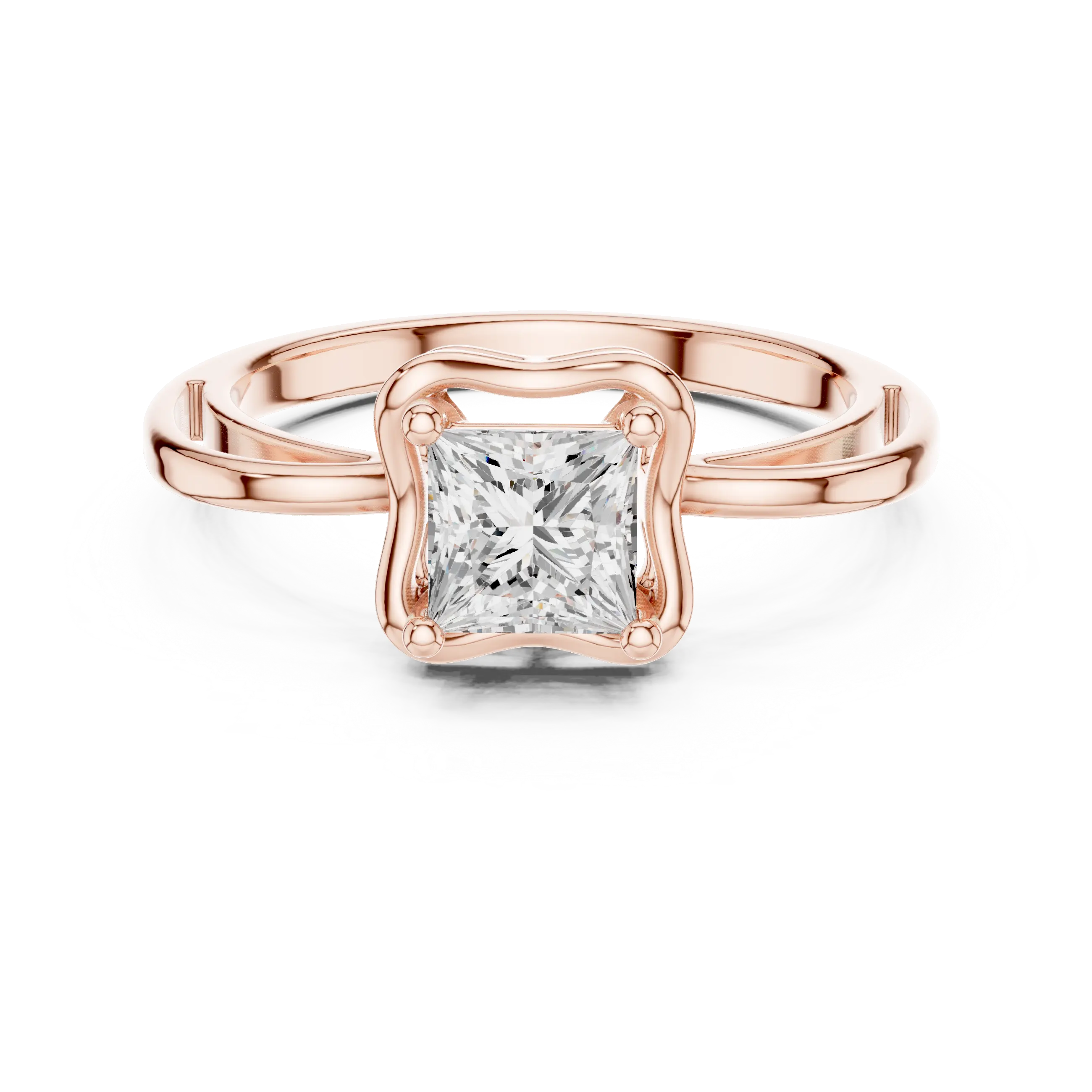 18K White Gold Princess-Cut Diamond Lattice Gallery Engagement Ring
