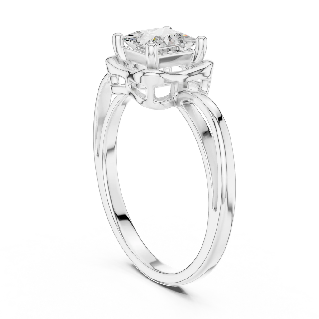 18K White Gold Princess-Cut Diamond Lattice Gallery Engagement Ring