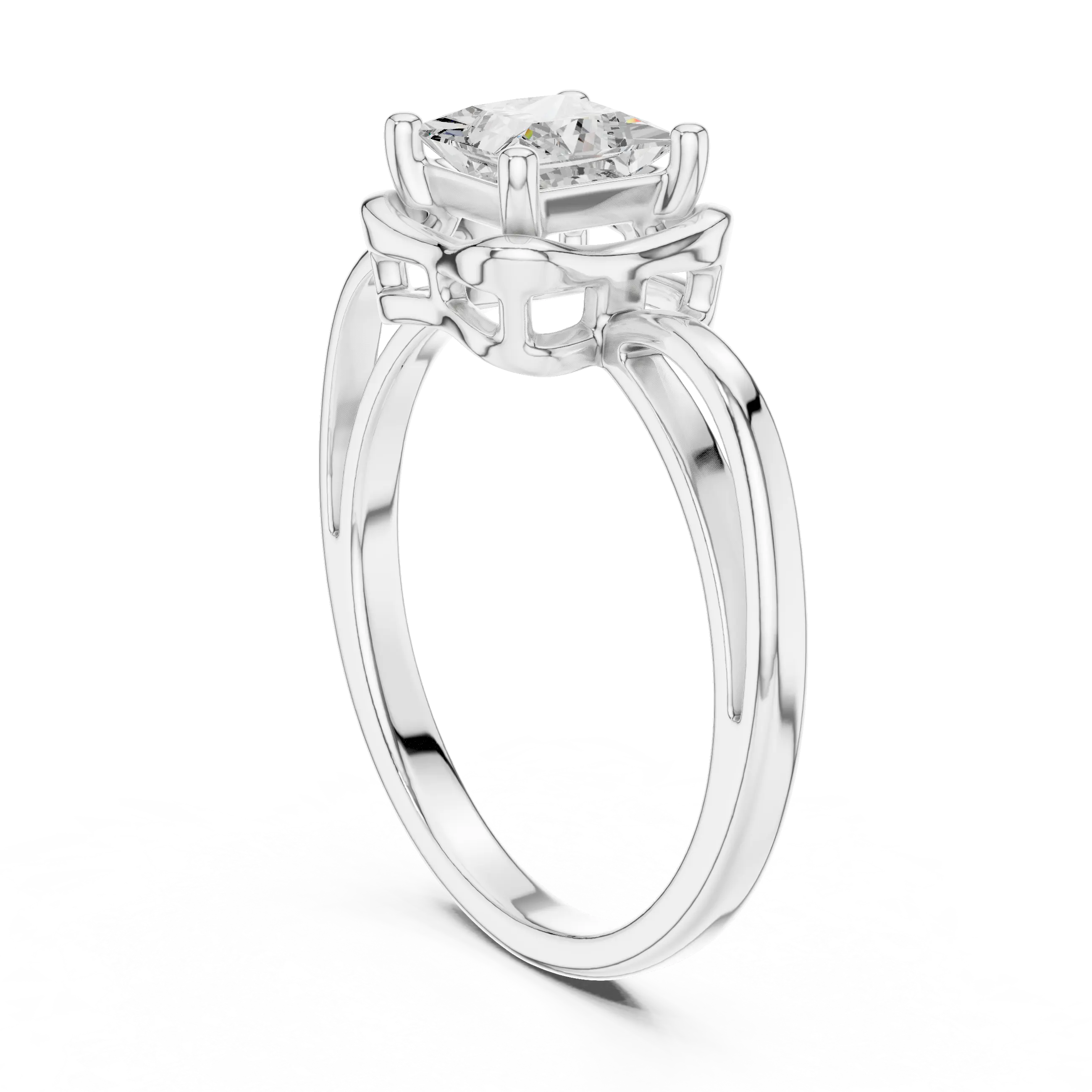 18K White Gold Princess-Cut Diamond Lattice Gallery Engagement Ring