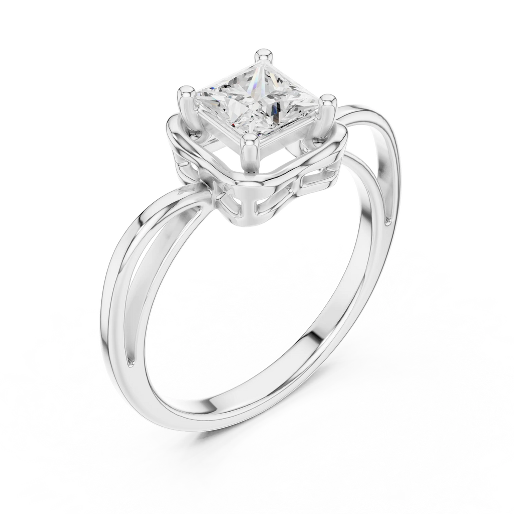 18K White Gold Princess-Cut Diamond Lattice Gallery Engagement Ring