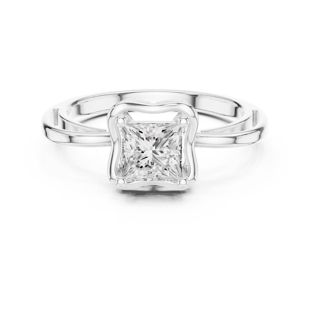 18K White Gold Princess-Cut Diamond Lattice Gallery Engagement Ring