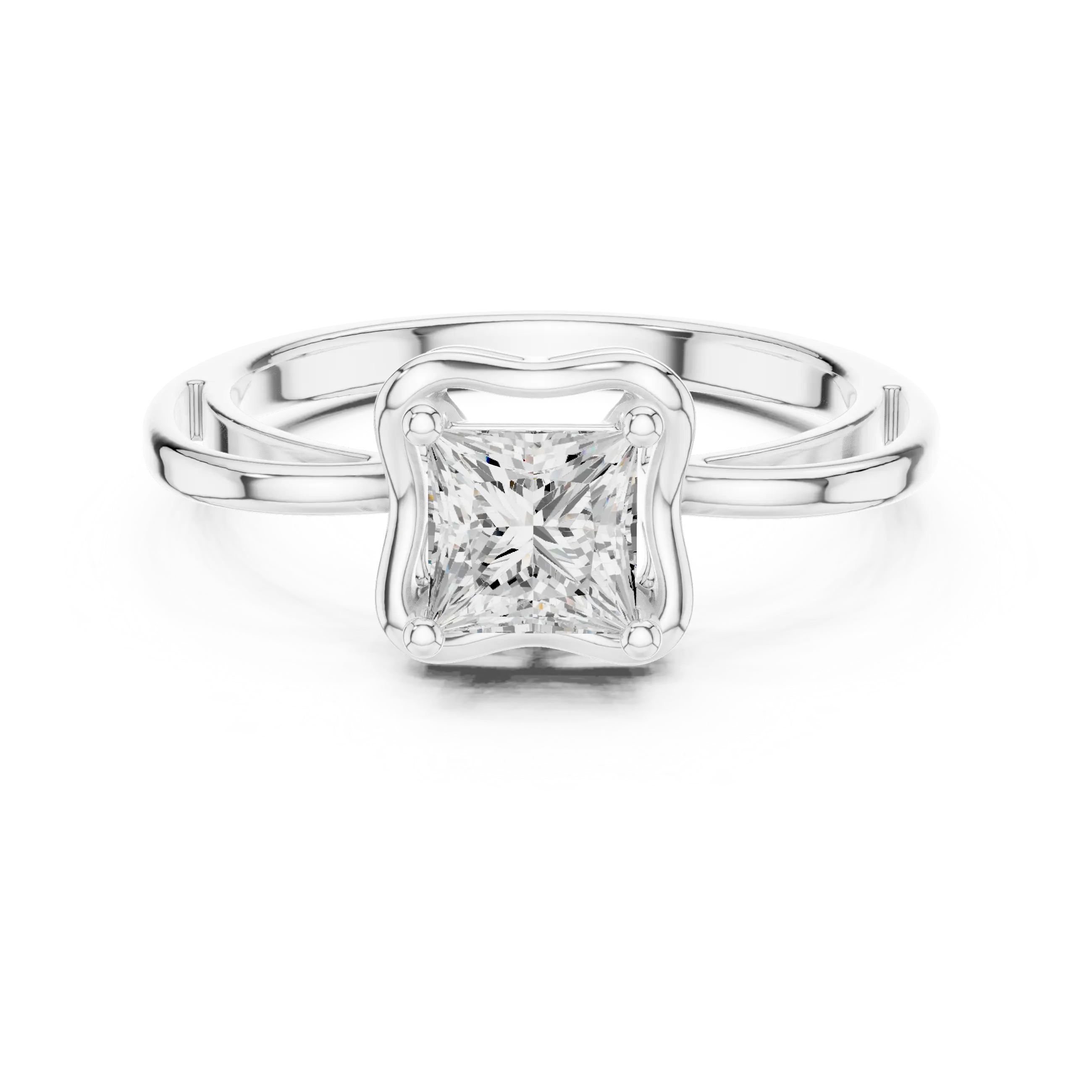 18K White Gold Princess-Cut Diamond Lattice Gallery Engagement Ring