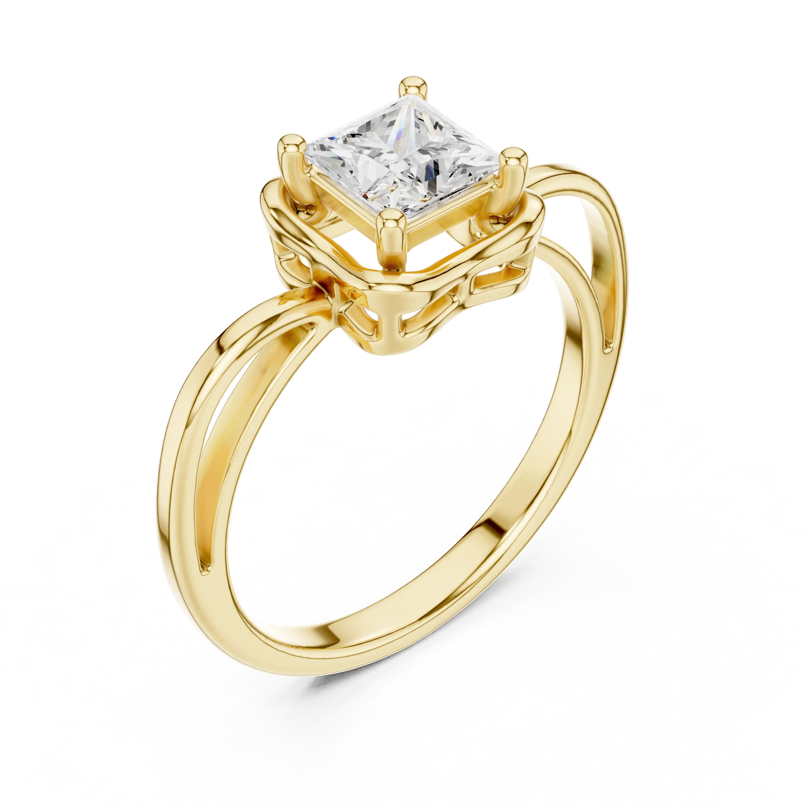 18K White Gold Princess-Cut Diamond Lattice Gallery Engagement Ring