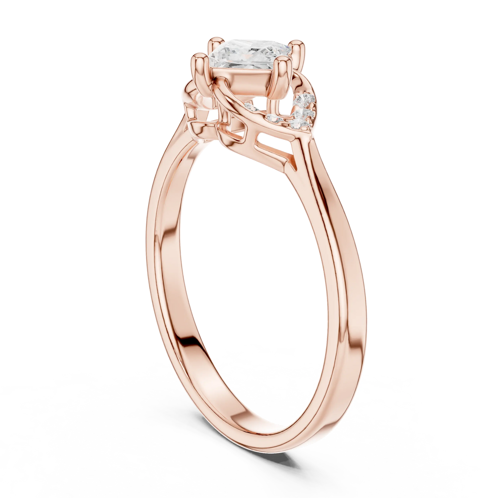14K Yellow Gold Princess-Cut Diamond Engagement Petal Pavé Ring