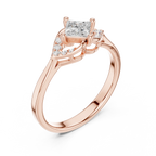 14K Yellow Gold Princess-Cut Diamond Engagement Petal Pavé Ring