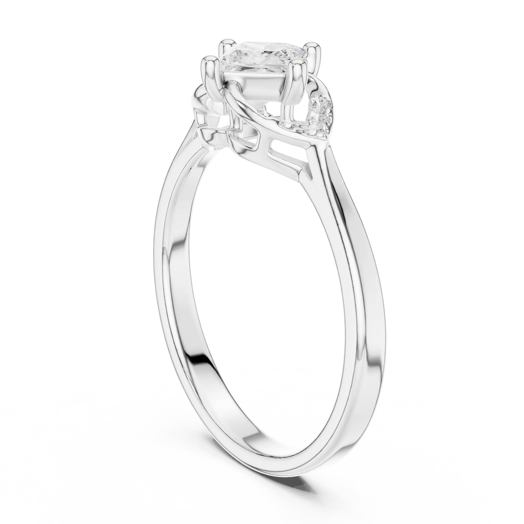 14K Yellow Gold Princess-Cut Diamond Engagement Petal Pavé Ring