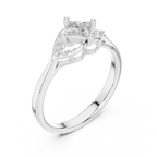 14K Yellow Gold Princess-Cut Diamond Engagement Petal Pavé Ring