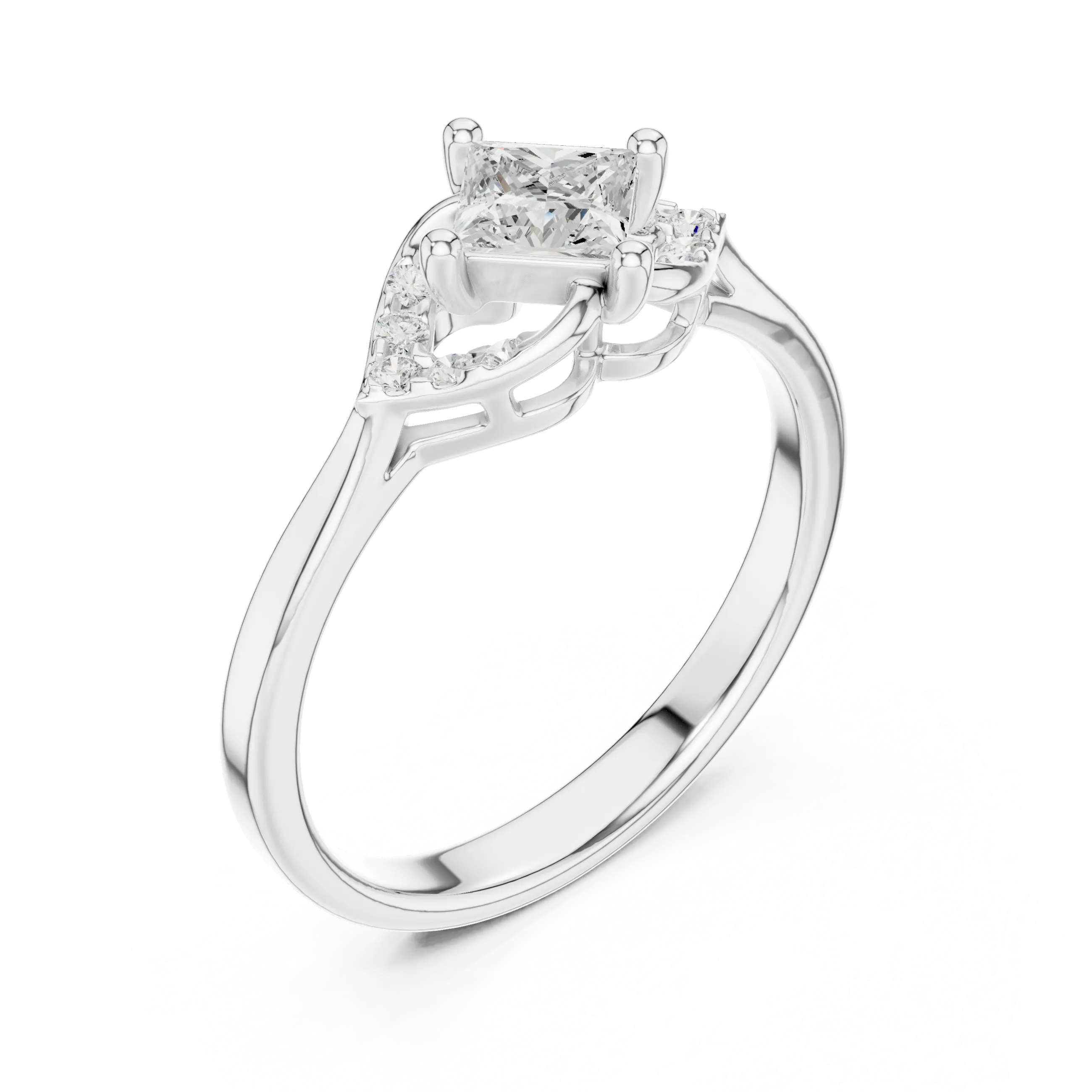 14K Yellow Gold Princess-Cut Diamond Engagement Petal Pavé Ring
