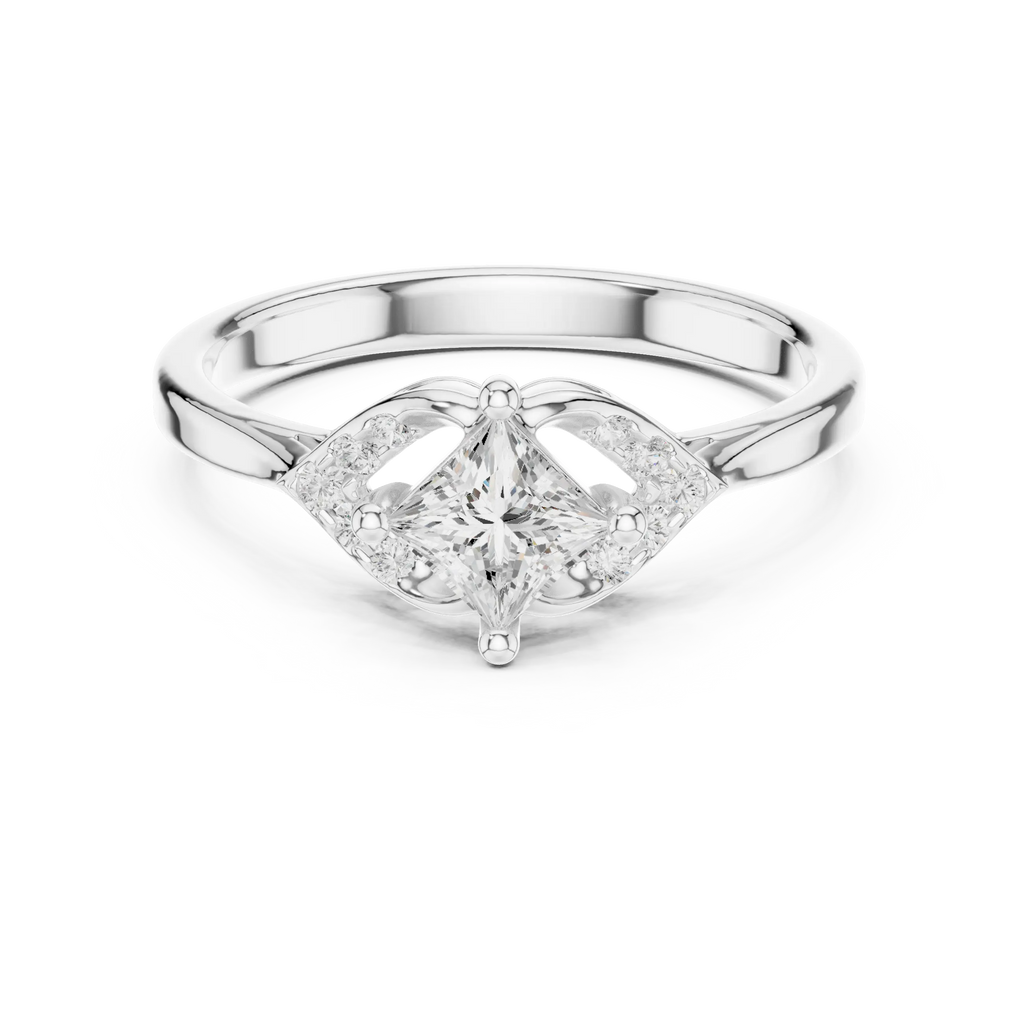 14K Yellow Gold Princess-Cut Diamond Engagement Petal Pavé Ring