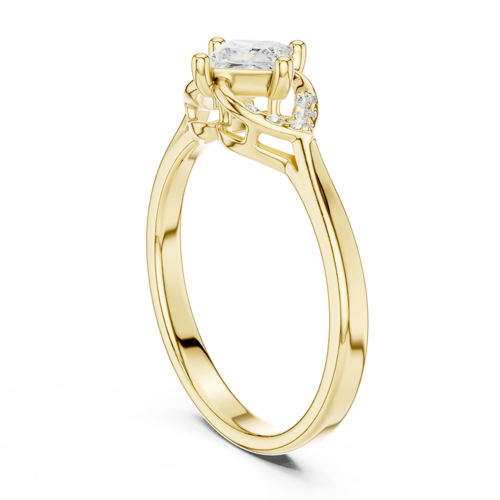 14K Yellow Gold Princess-Cut Diamond Engagement Petal Pavé Ring