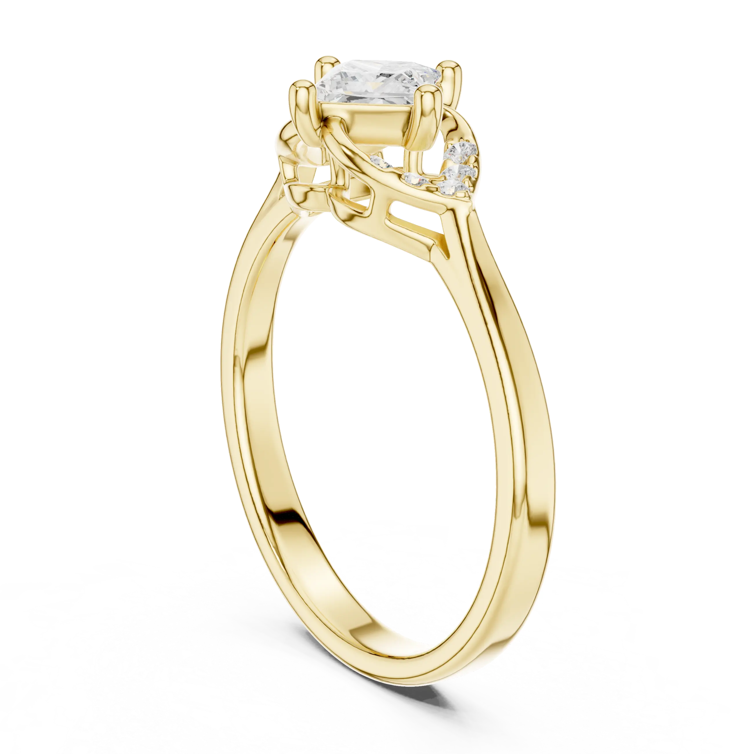 14K Yellow Gold Princess-Cut Diamond Engagement Petal Pavé Ring