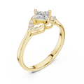 14K Yellow Gold Princess-Cut Diamond Engagement Petal Pavé Ring
