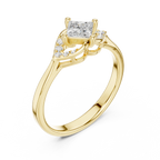 14K Yellow Gold Princess-Cut Diamond Engagement Petal Pavé Ring