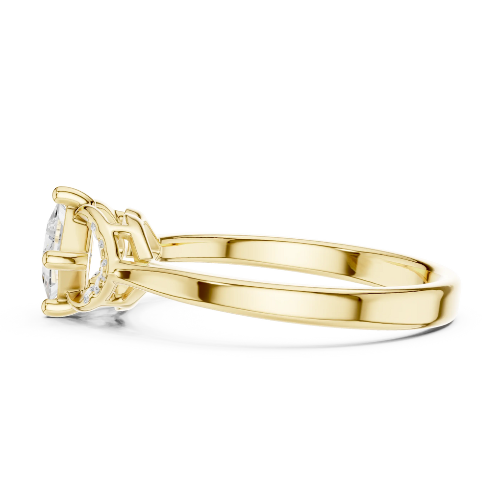 14K Yellow Gold Princess-Cut Diamond Engagement Petal Pavé Ring