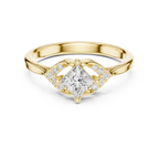 14K Yellow Gold Princess-Cut Diamond Engagement Petal Pavé Ring