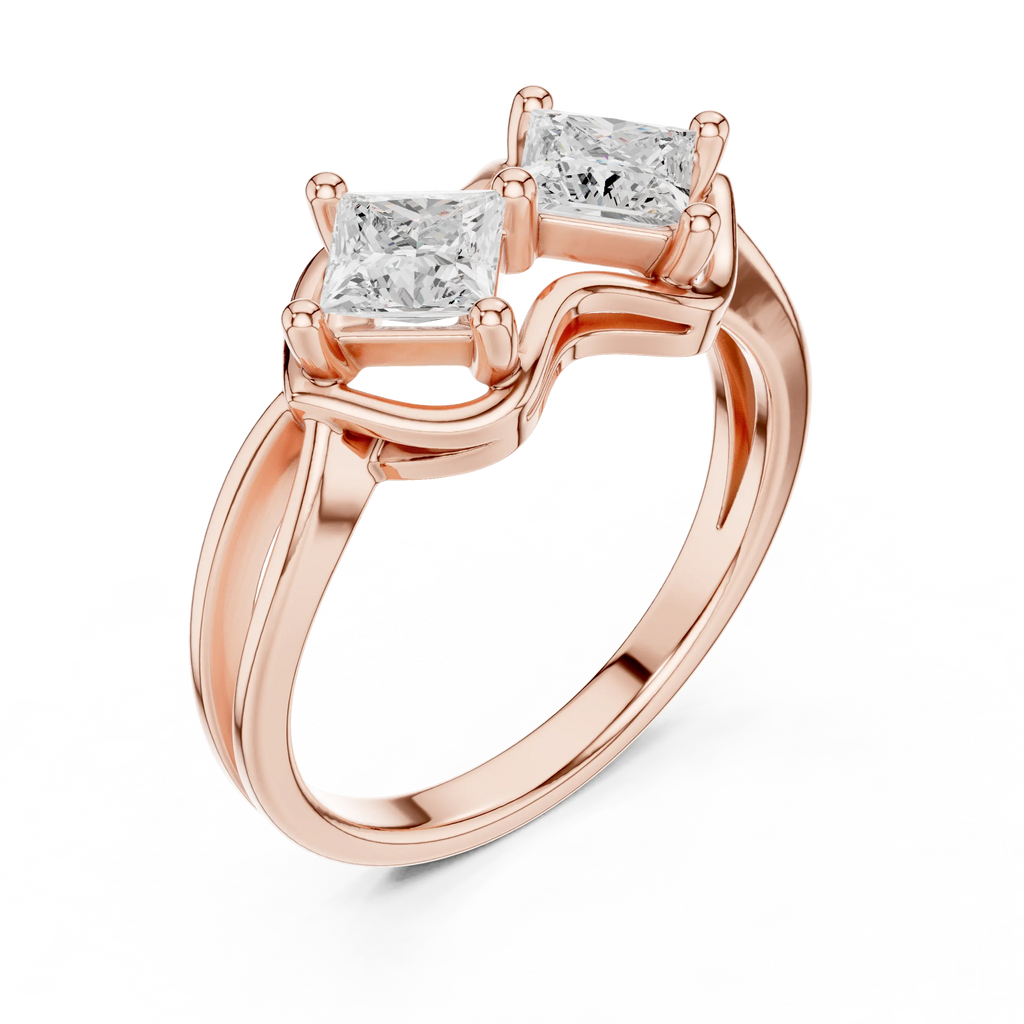 10K White Gold Two-Stone Princess-Cut Diamond Bypass Ring