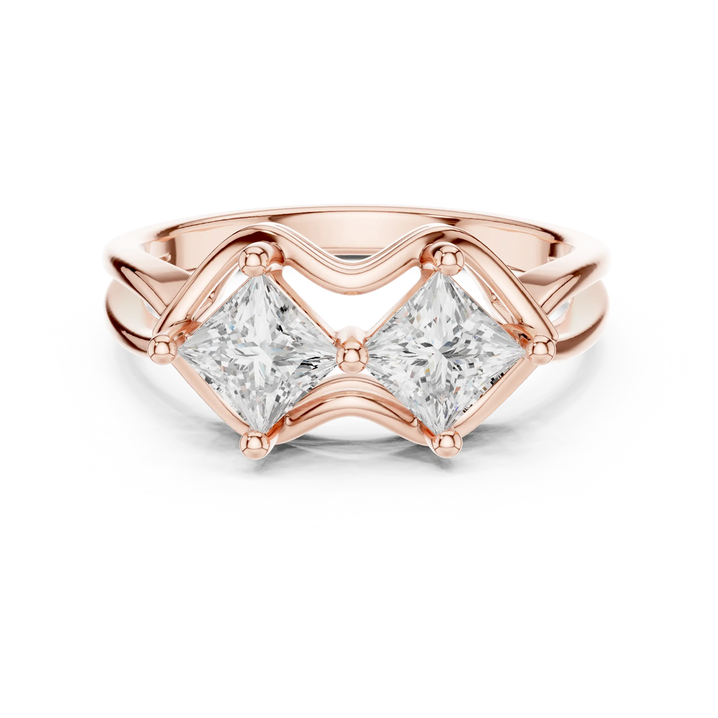 10K White Gold Two-Stone Princess-Cut Diamond Bypass Ring
