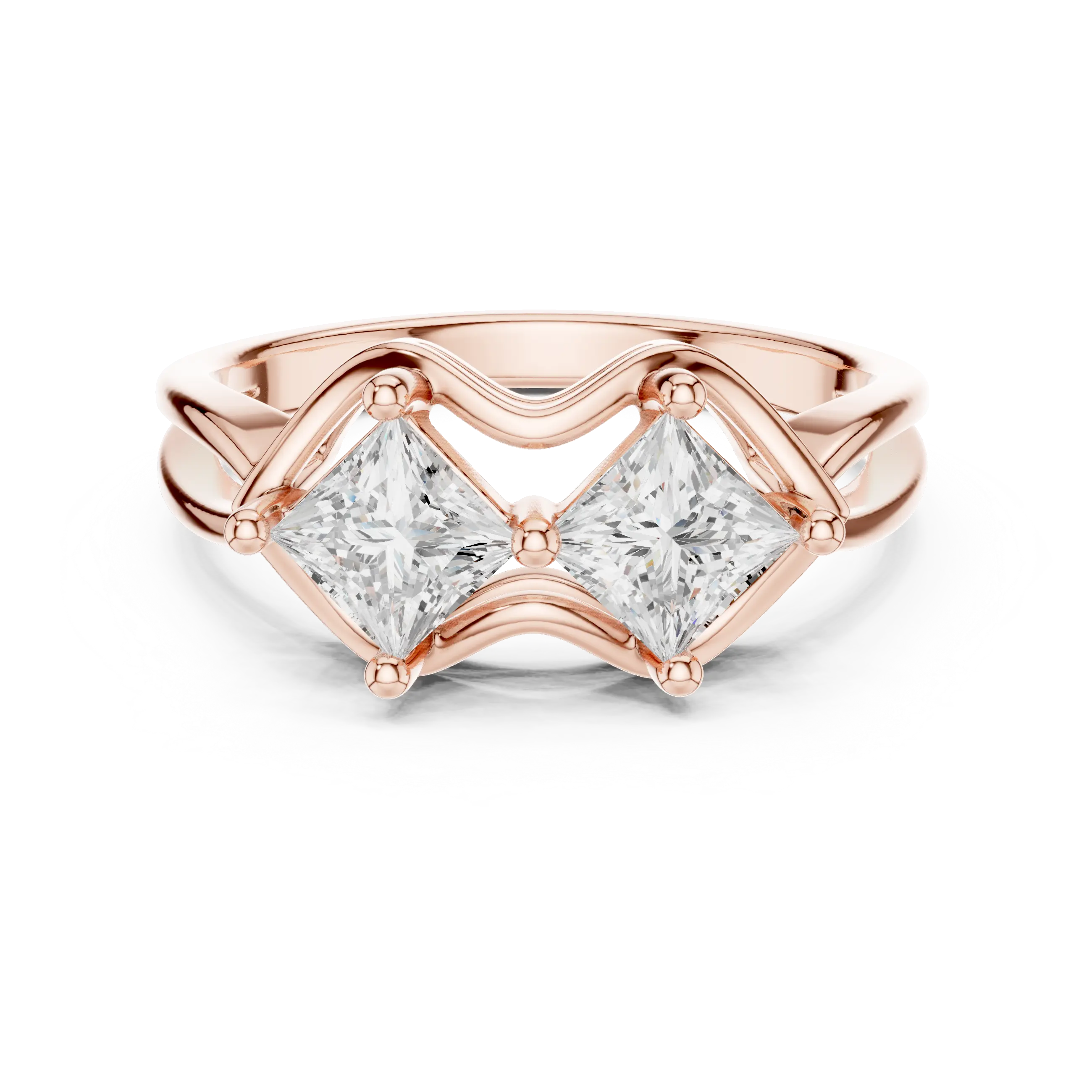 10K White Gold Two-Stone Princess-Cut Diamond Bypass Ring