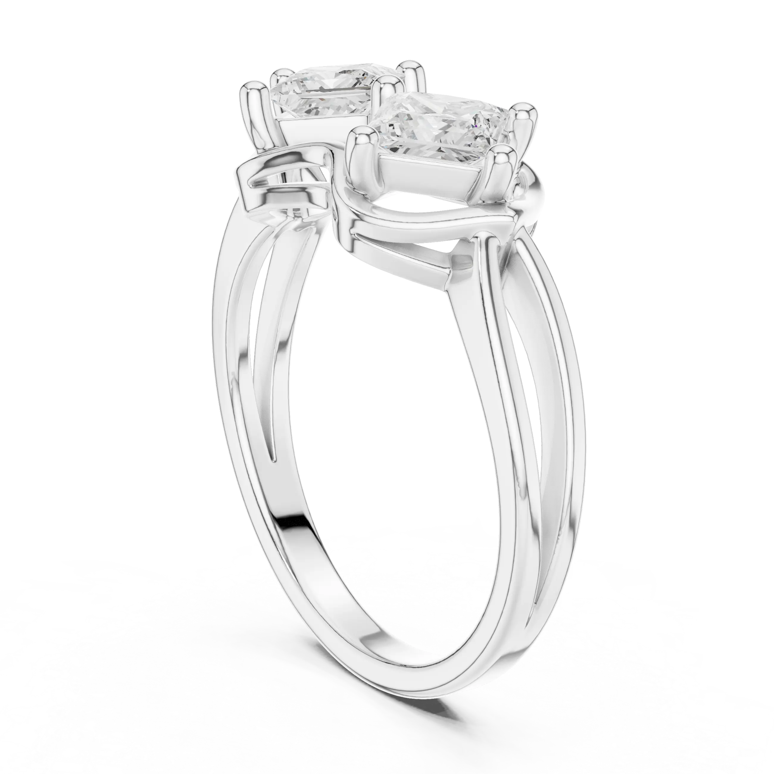 10K White Gold Two-Stone Princess-Cut Diamond Bypass Ring