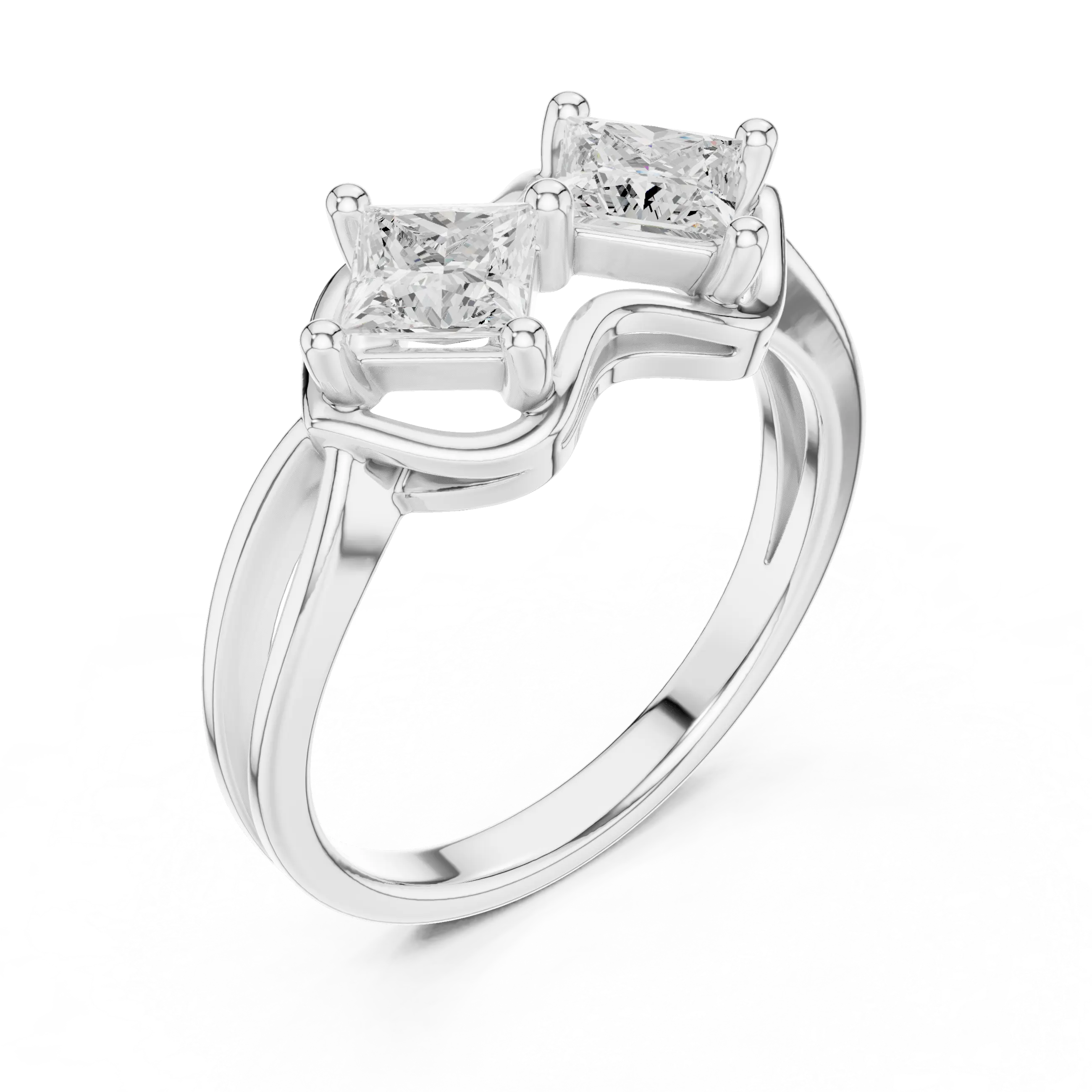 10K White Gold Two-Stone Princess-Cut Diamond Bypass Ring