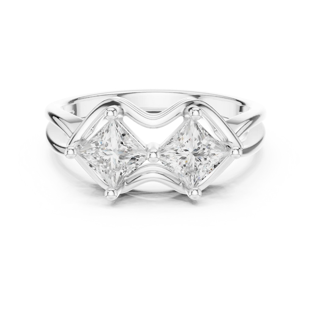 10K White Gold Two-Stone Princess-Cut Diamond Bypass Ring