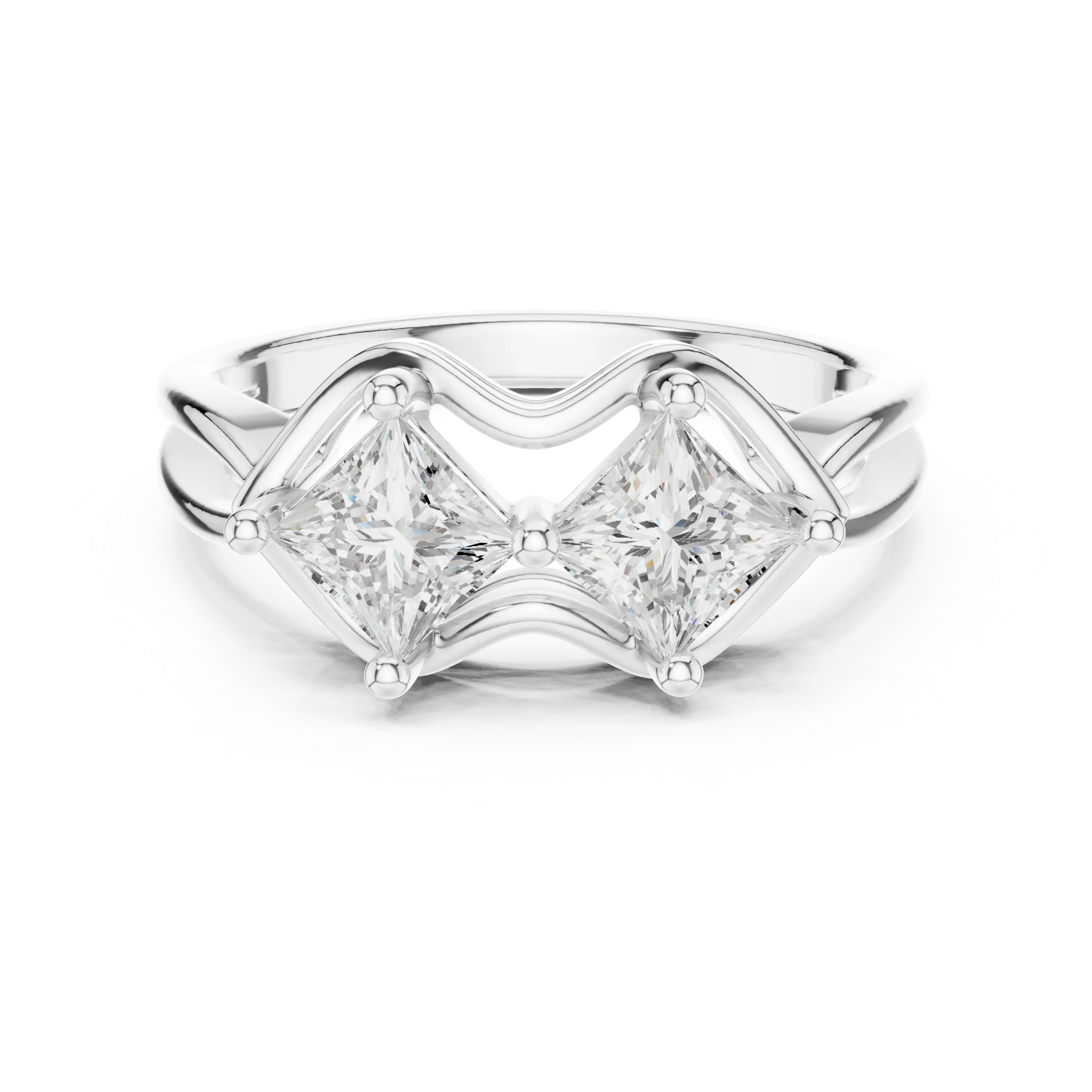 10K White Gold Two-Stone Princess-Cut Diamond Bypass Ring