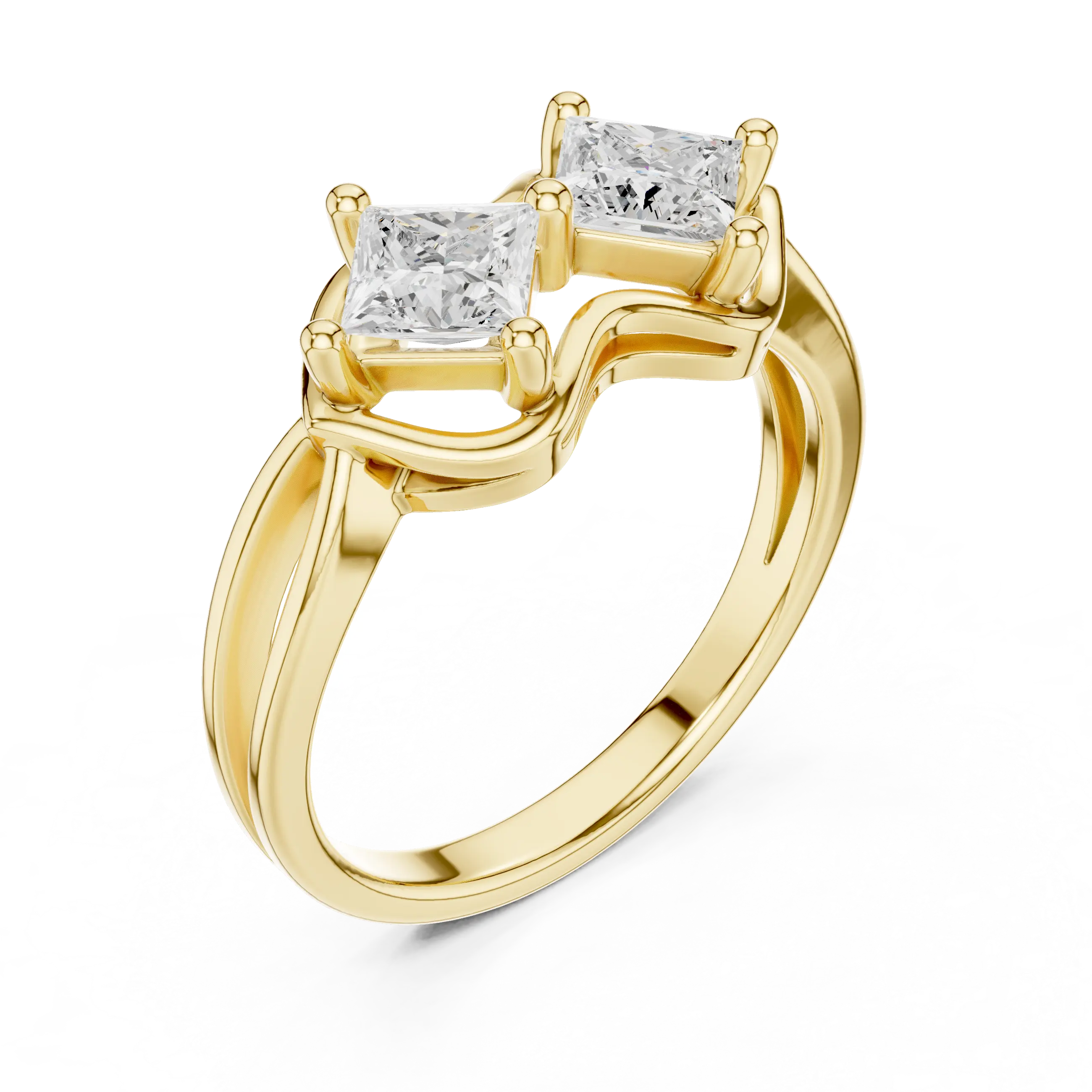 10K White Gold Two-Stone Princess-Cut Diamond Bypass Ring