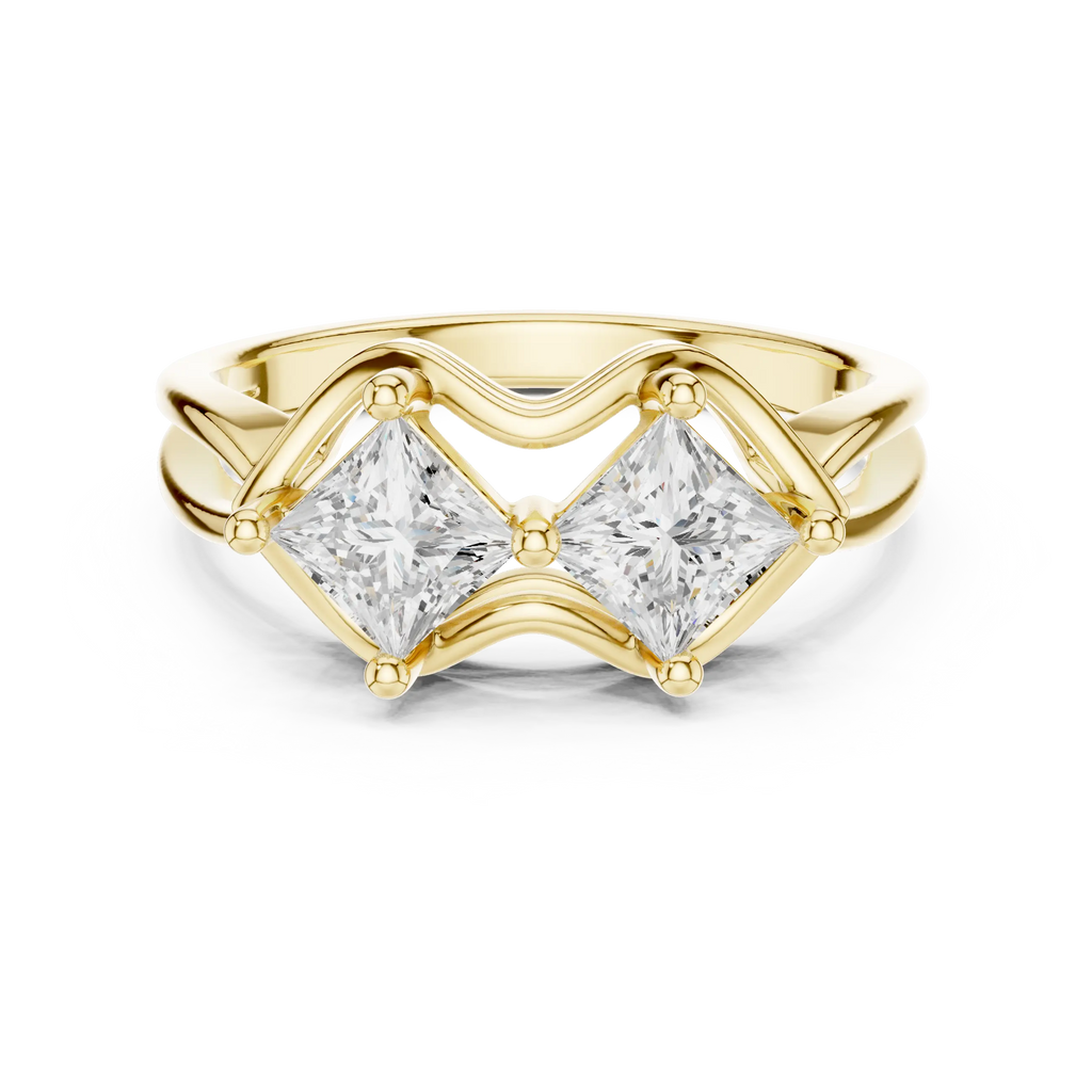 10K White Gold Two-Stone Princess-Cut Diamond Bypass Ring