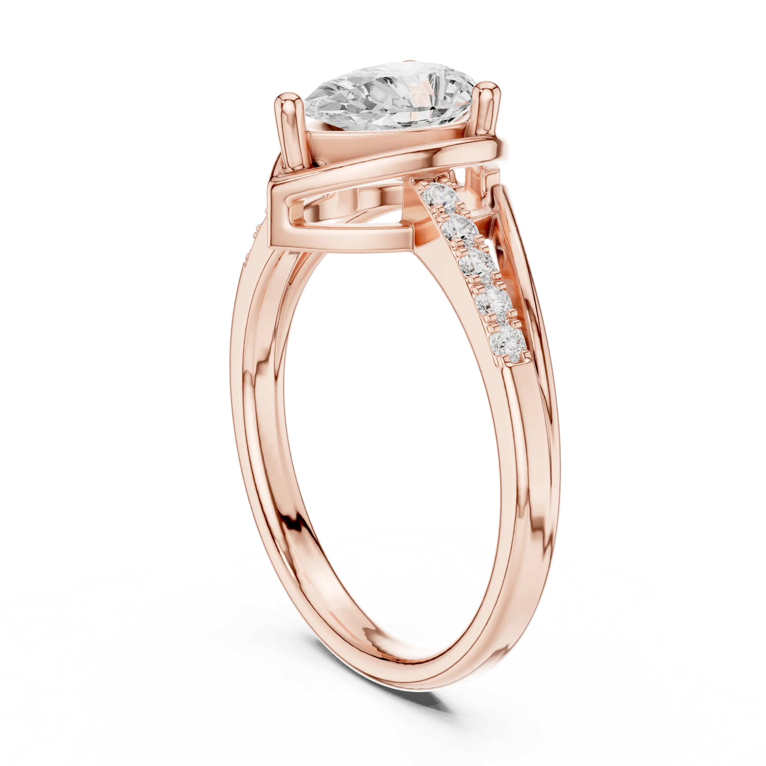 14K White Gold Pear-Cut Bezel-Halo Pavé Diamond Engagement Ring