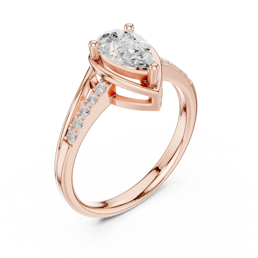 14K White Gold Pear-Cut Bezel-Halo Pavé Diamond Engagement Ring