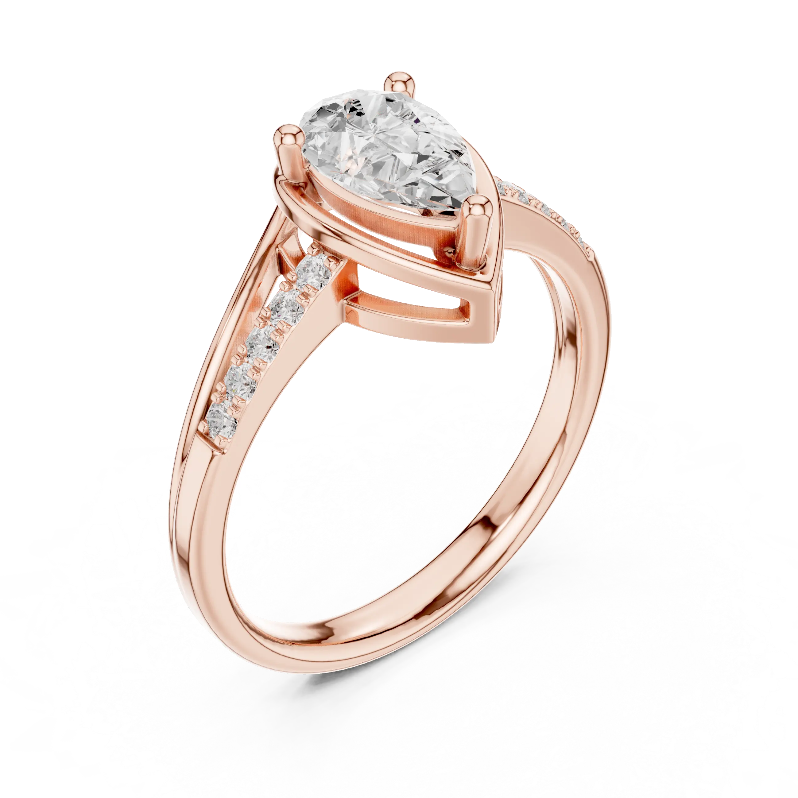 14K White Gold Pear-Cut Bezel-Halo Pavé Diamond Engagement Ring